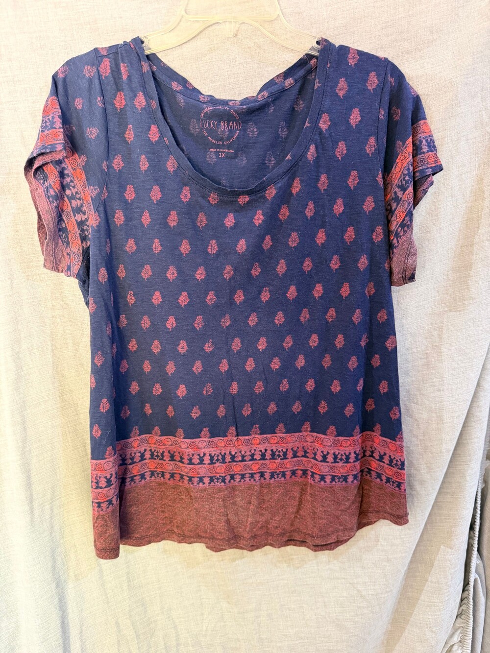 Lucky Brand Jaibur Block Tee Navy Multi Women's 1X T-Shirt